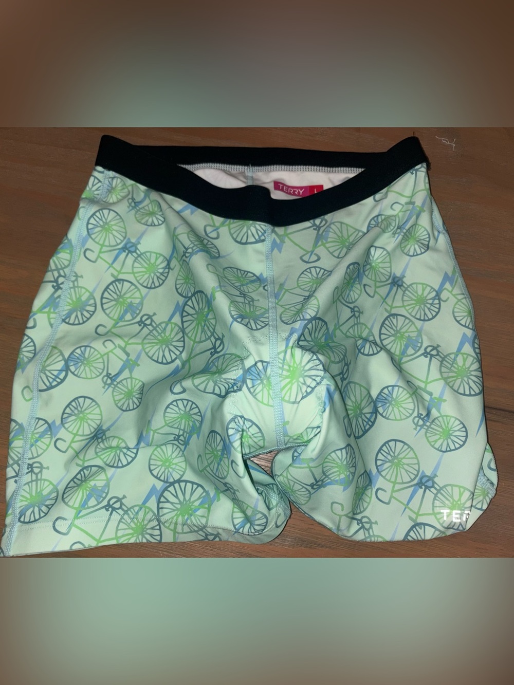 Terry Bicycles Women's Padded Cycling Short Liner Mint Bicycle Print Size L